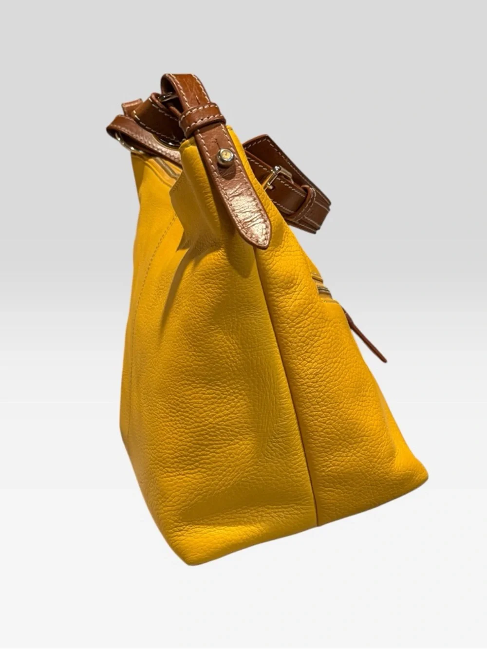 Dooney & Bourke Yellow Pebble Leather Hobo Bag Brown Trim Large Shoulder